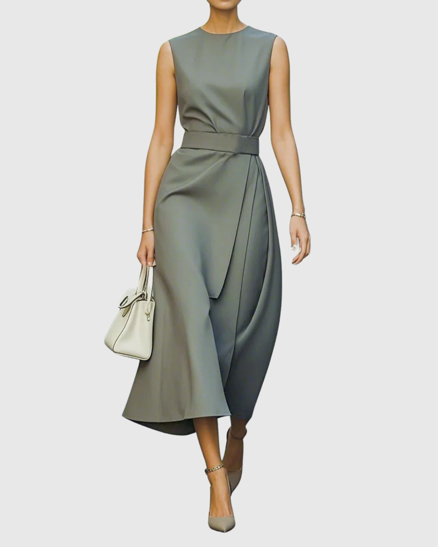 Clarimond | Elegant Round Neck Dress Gray