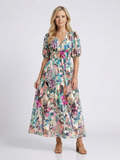 Imogen – V-Neck Short Sleeve Gathered Waist Midi Dress