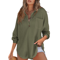 Ava – Casual Lightweight Button V Neck Tunic Blouse