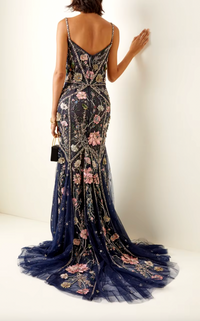 Floral-Embellished Tulle Gown