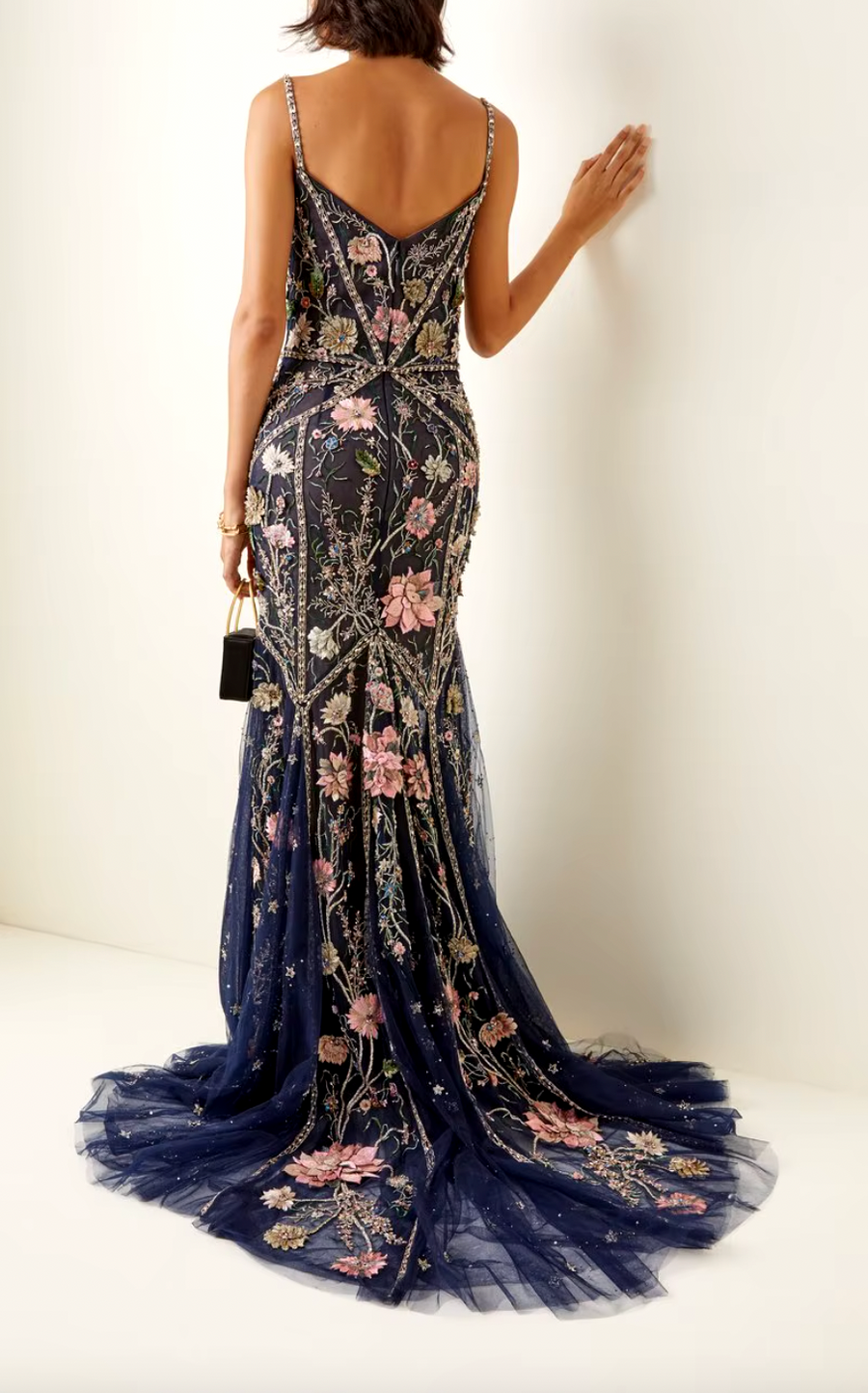 Floral-Embellished Tulle Gown