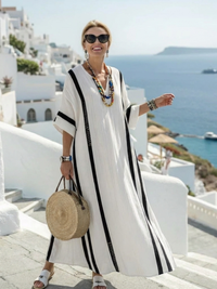 Vesper - Short Sleeve Color Block Striped Maxi Dress