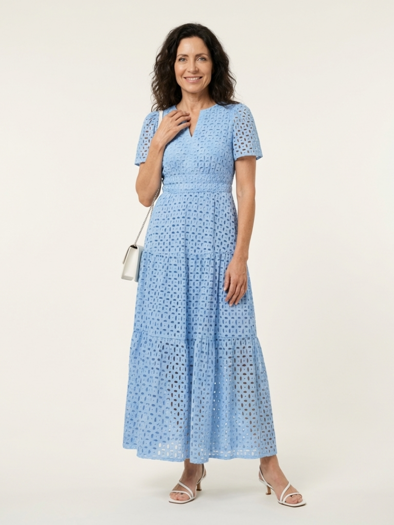 Effy – V-Neck Short Sleeve Tiered Midi Dress