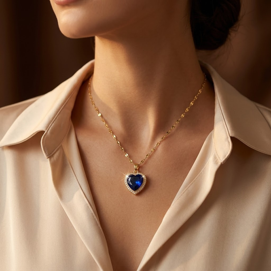 Gold Sapphire Heart Necklace