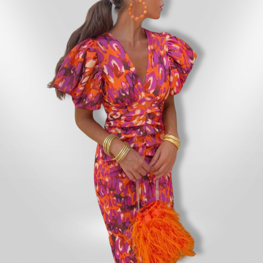 Daisy - Pleated Sleeve Colourful Dress
