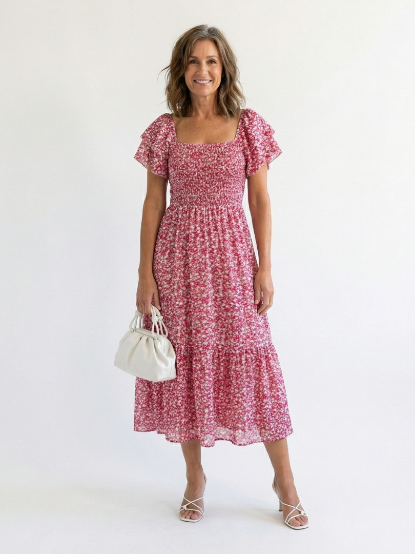 Primrose – Off-Shoulder Floral Shirred Midi Dress