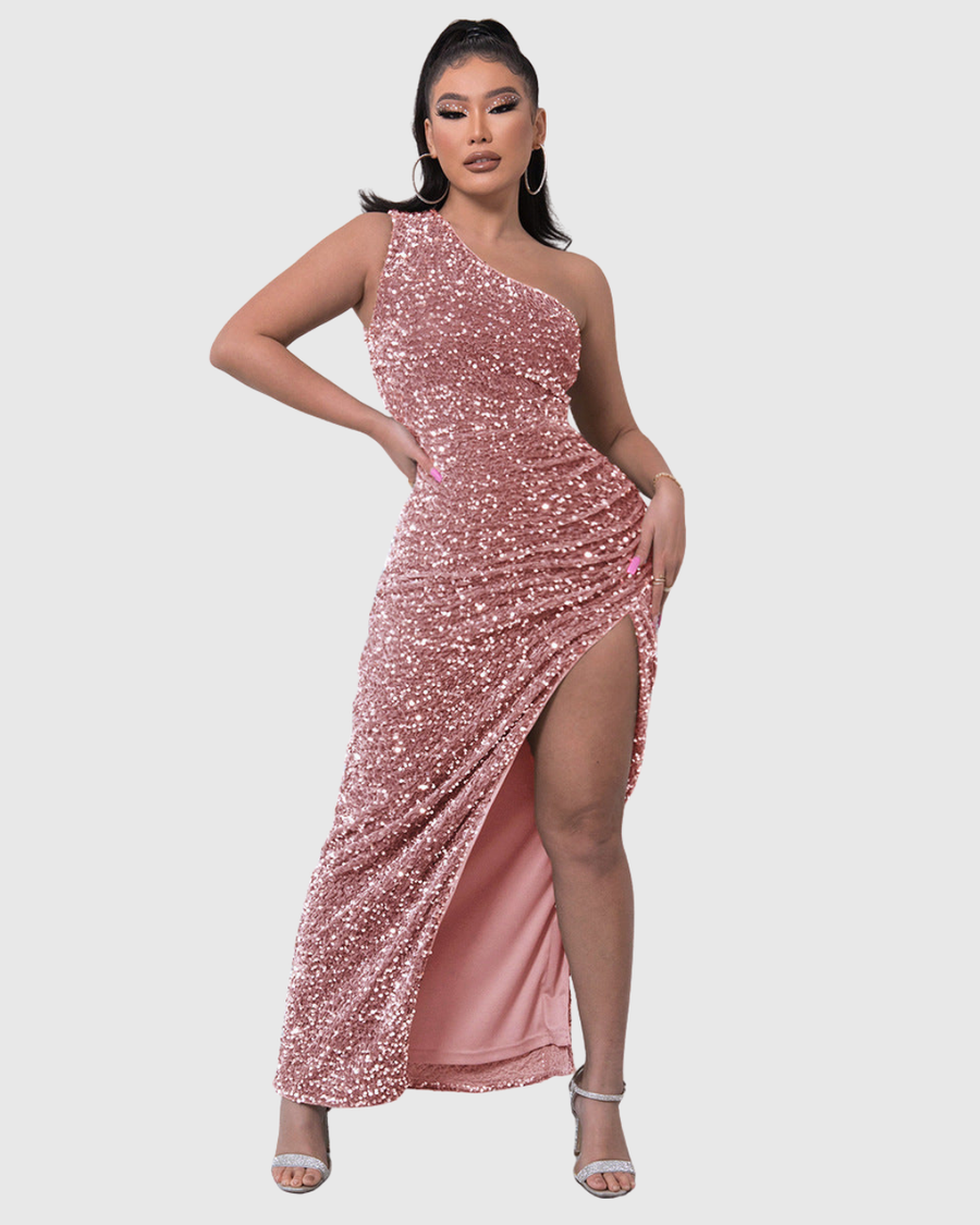 Lillian | Luxe One-Shoulder Evening Dress Pink