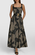 Sleeveless Floral Stretch Cotton Midi Dress with Pockets