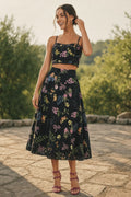 Black Floral Eyelet Two Piece Midi Dress for Summer Weddings