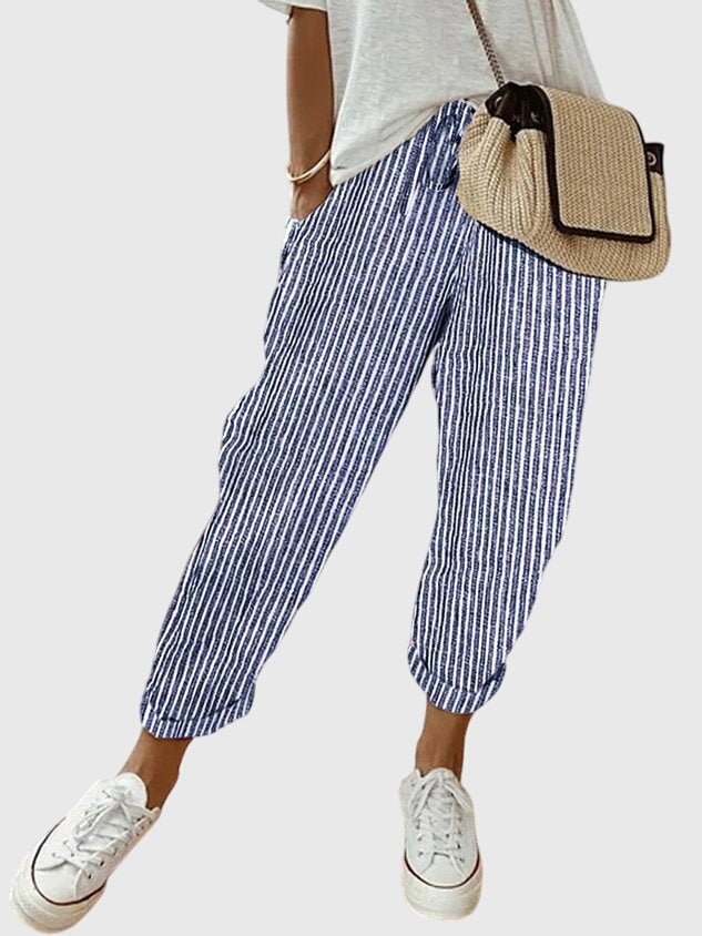 Reina | Elegant Women's Pants Blue (Striped)