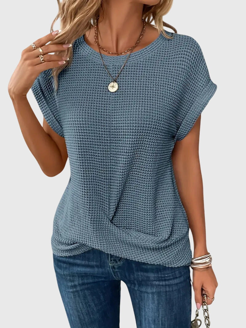Isa | Elegant Blouse With Crew Neck Blue