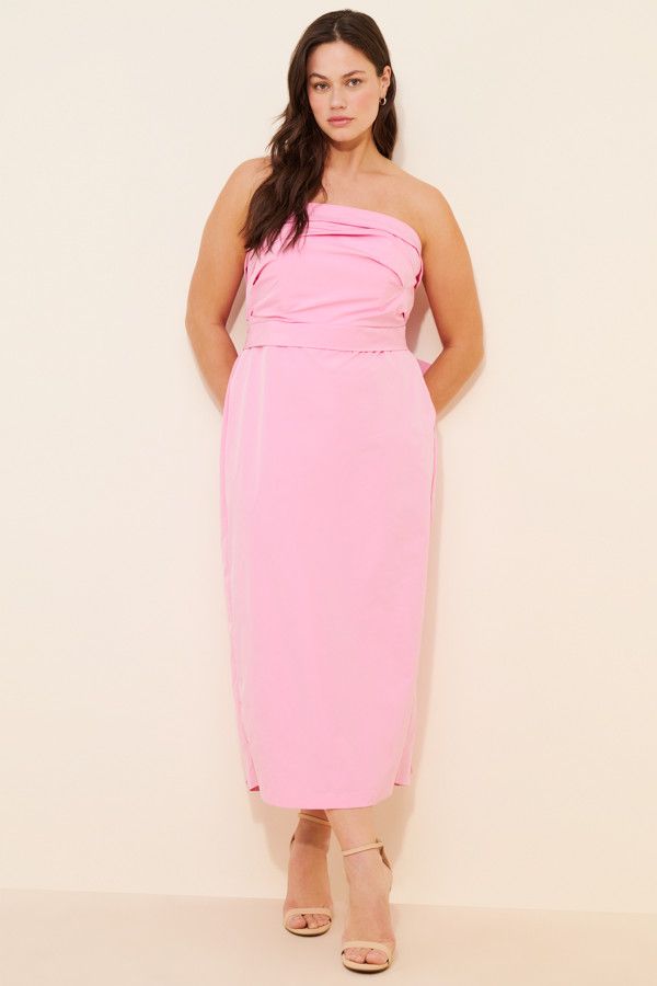 Pleated Bodice Bow Midi Dress