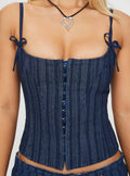 Charismatic Denim Corset Dark Pinstripe Dress