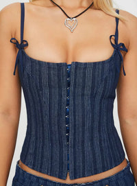 Charismatic Denim Corset Dark Pinstripe Dress