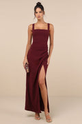 Glamorous Disposition Burgundy Ruched Maxi Dress
