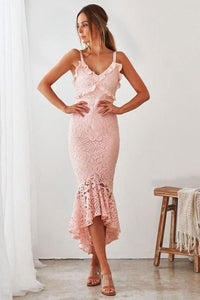 Elegant Pink High Low V Neck Chic Homecoming Dress On Sale
