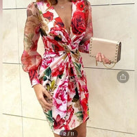 Cbr Dress Vibrant Flower Faux Wrap Dress Color: Pink Red Size: M