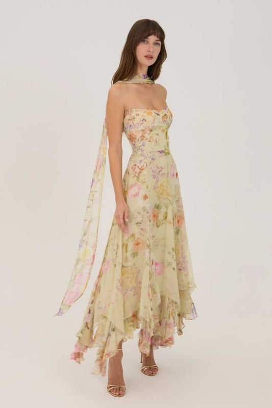 Monterey Dress With Scarf In Whistledown Endive Multi