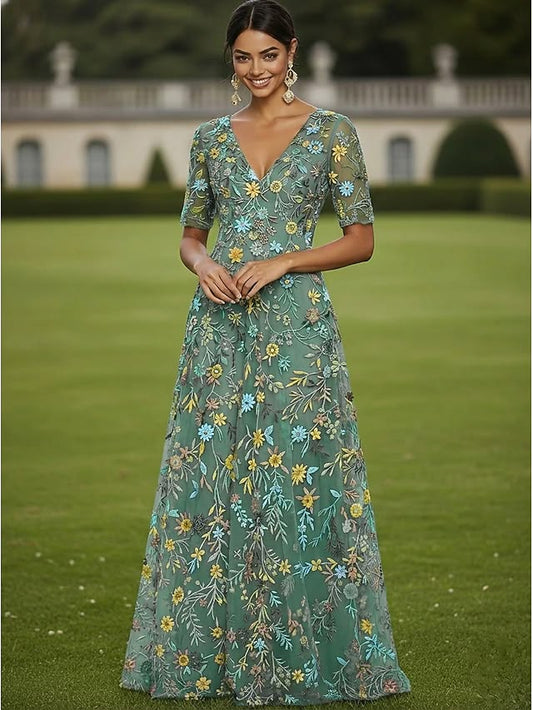 A Line Dress Tea Length Cocktail Dress Wedding Guest Dress Mother Of