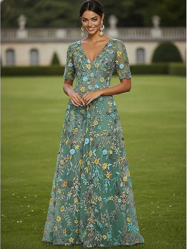 A Line Dress Tea Length Cocktail Dress Wedding Guest Dress Mother Of