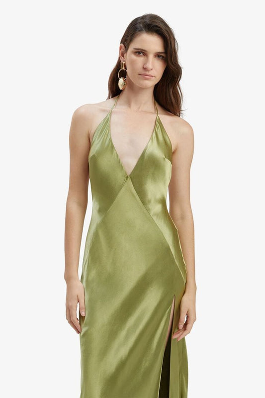 Yve Halter Dress In Khaki Bardot
