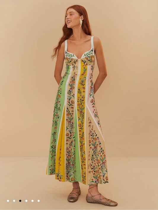 Farm Rio Dress Farm Rio Delicate Floral Stripes Linen Maxi Dress, Nwt