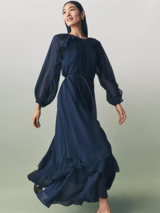 Ann Taylor Dress Ann Taylor Ruffle Chiffon Swing Maxi Dress Runs
