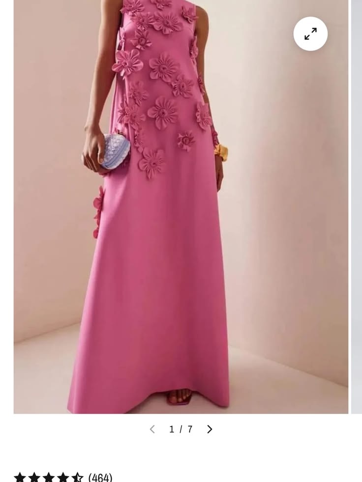 Pink Floral Appliqu Maxi Dress Color: Pink Size: L