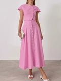 Short-Sleeve Top and Buttoned Maxi Skirt Set