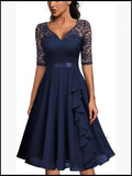 V Neck Floral Lace Elegant Half Sleeve Bridesmaid Party Dress Fit &