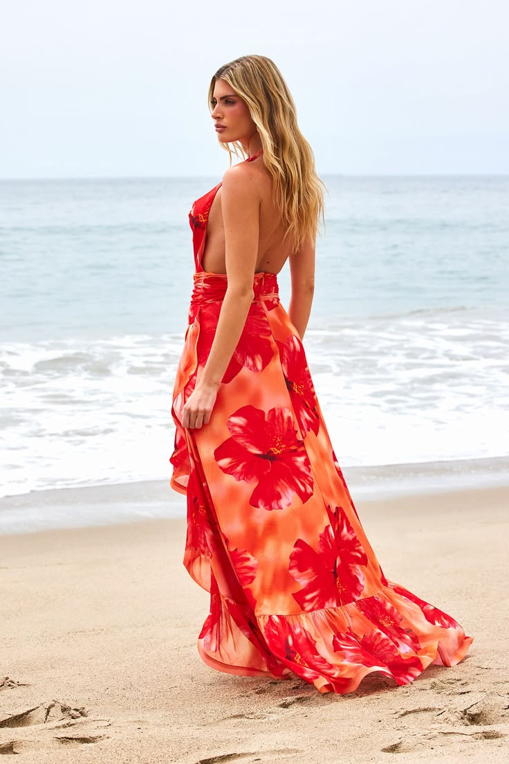 Women's Vacay Crush Halter Maxi Dress Combo In Orange Size Medium