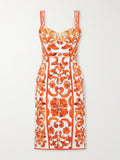 Dolce & Gabbana Printed Silk Blend Charmeuse Mini Dress Orange It38