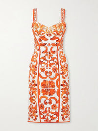 Dolce & Gabbana Printed Silk Blend Charmeuse Mini Dress Orange It38