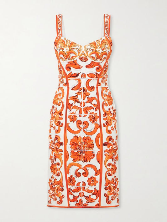 Dolce & Gabbana Printed Silk Blend Charmeuse Mini Dress Orange It38