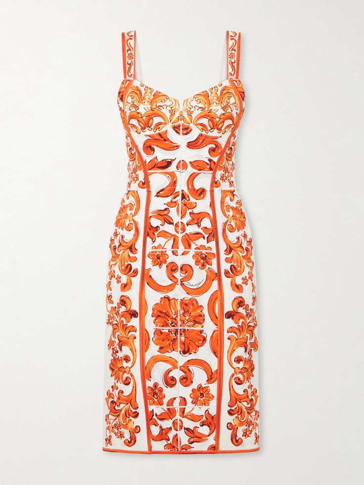Dolce & Gabbana Printed Silk Blend Charmeuse Mini Dress Orange It38