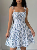 Floral Print Tie Strap Mini Dress White