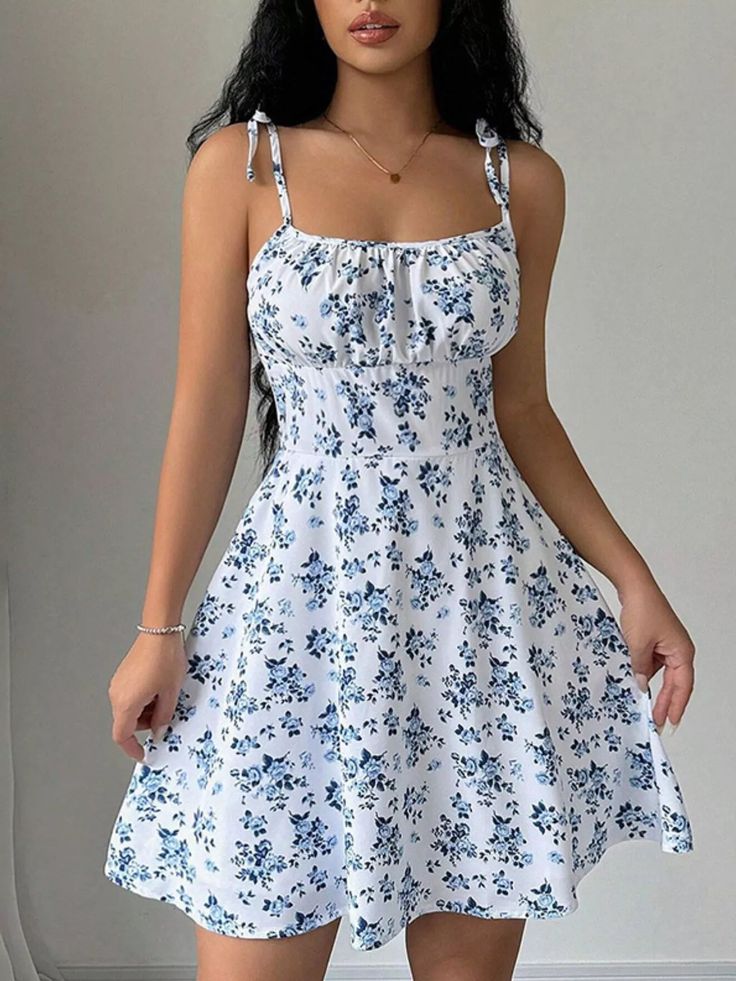 Floral Print Tie Strap Mini Dress White