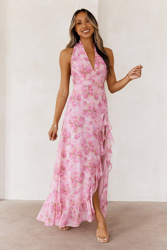 Passionate Paths Halter Maxi Dress XL Pink