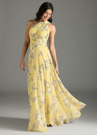 A Line One Shoulder Floor Length Chiffon Bridesmaid Dress Lemon Sorbet