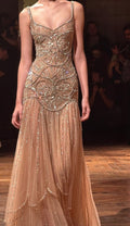 Gorgeous Spaghetti Straps Tulle Beaded Mermaid Long Party Dress