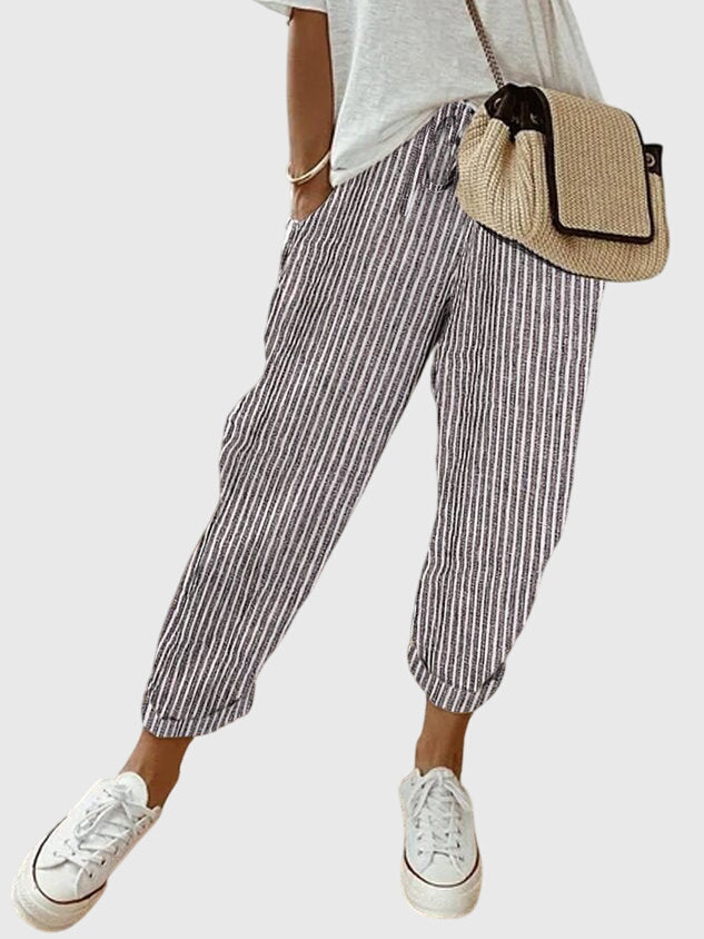 Reina | Elegant Women's Pants Grey (Striped)
