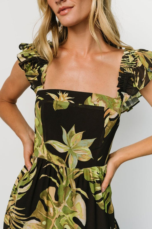 Encinitas Maxi Dress Tropical Green + Black