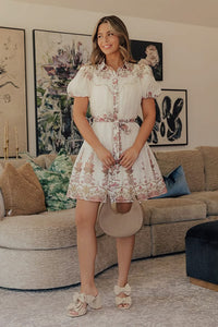 Cream Petal Kiss Floral Button Down Mini Dress