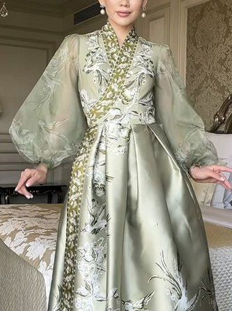 Women Floral Elegant Polyester No Elasticity Daily Maxi Fit & Flare