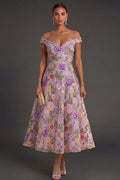 Floral Lilac A Line Long Wedding Guest Dress