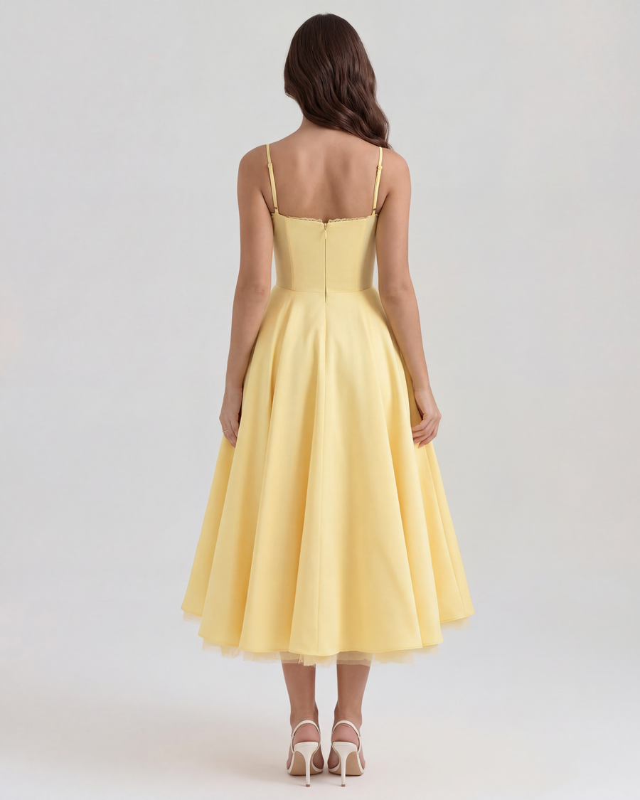 Antonia – Satin Midi Dress with Tulle Skirt