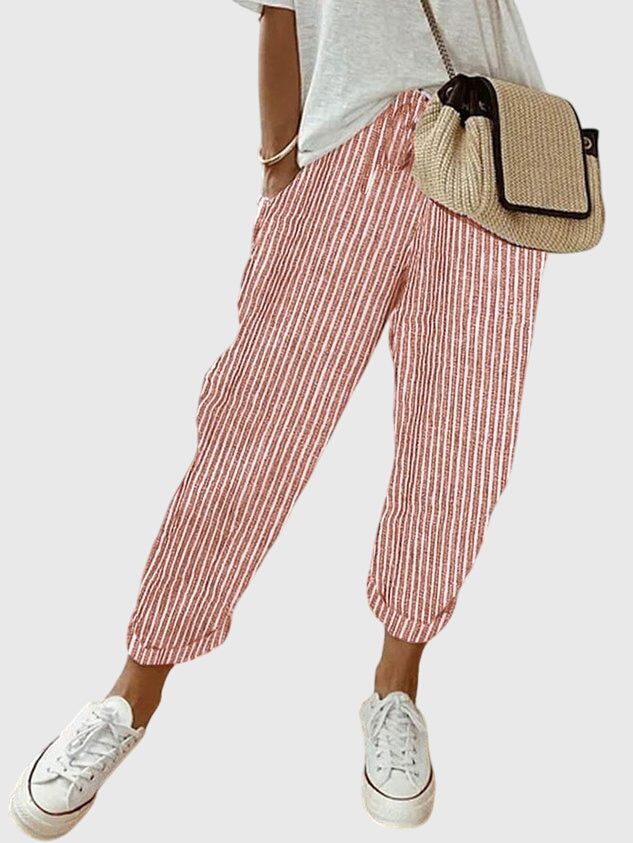 Reina | Elegant Women's Pants Red (Striped)