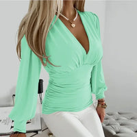 Mirabel | Women's Deep V Neck Long Sleeve Blouse