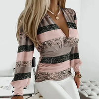Mirabel | Women's Deep V Neck Long Sleeve Blouse