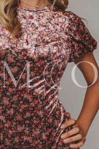 Jenna Coral Floral Velvet Dress - MCO